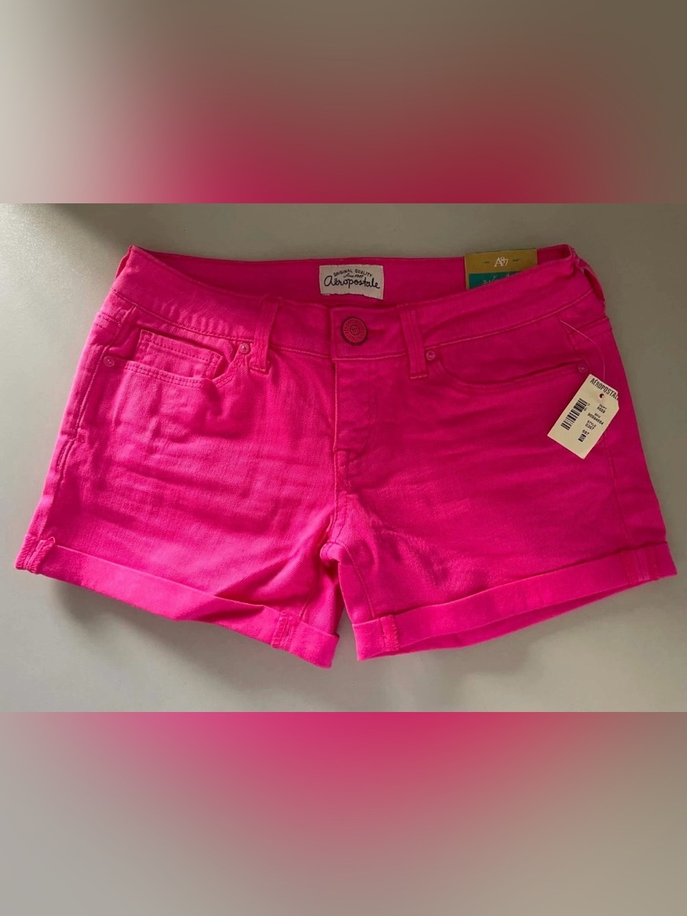 NWT Y2K VTG AEROPOSTALE Juniors Midi Shorts/Low Rise in Neon Pink